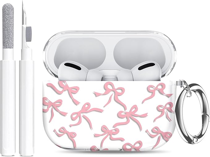 for AirPods Pro 3 Case (2025) with Cleaner Kit, Cute Soft Silicone Cover Compatible AirPods Pro 3rd Genera case with Keychain for Women Men with Keychain for Airpod Pro case(2025) Pink Bow