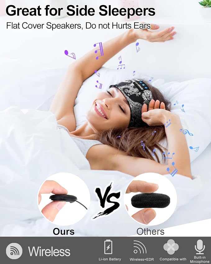 LC-dolida Sleep Headphones Bluetooth Music Wireless Band Headphones with Thin HD Stereo Speakers Perfect for Side Sleepers, Sport, Yoga, Travel