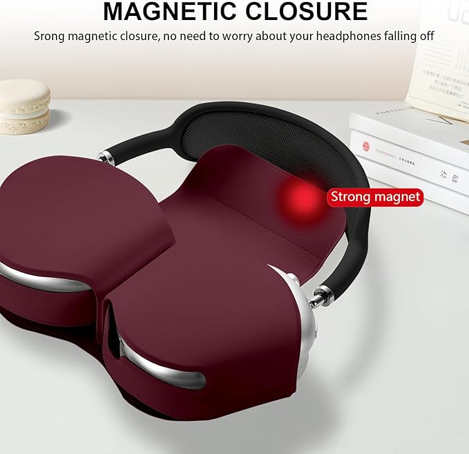 Maxjoy for Apple Airpods Max Smart Case Cover, Soft PU Leather Protective Cover Accessories for Airpod Max with Sleep Mode, Anti-Dust Travel Carrying Case for Airpods Pro Max Headphones, Wine Red