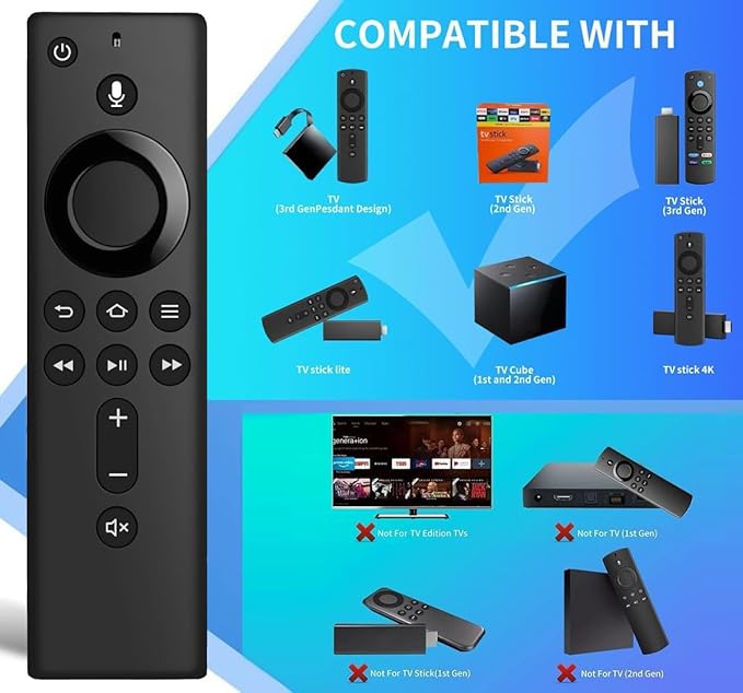 Voice Remote Replacement Stick TV 3rd Gen L5B83H, Compatible for 2nd/ 3rd Gen Smart TVs Stick, Fit for TVs Cube 1st Gen/Later, Stick Lite/4K Max/Bundle 2nd Gen and Later