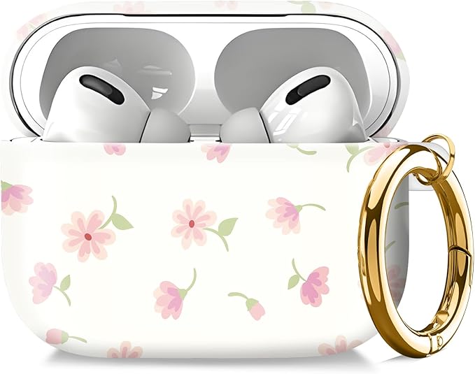 Compatible with AirPod Pro 2nd//1st Generation Case Cover with Key Chain,Full Protective Shockproof Wireless Headphone Case for Airpod Pro 2023/2022/2019（Pink Stamens）