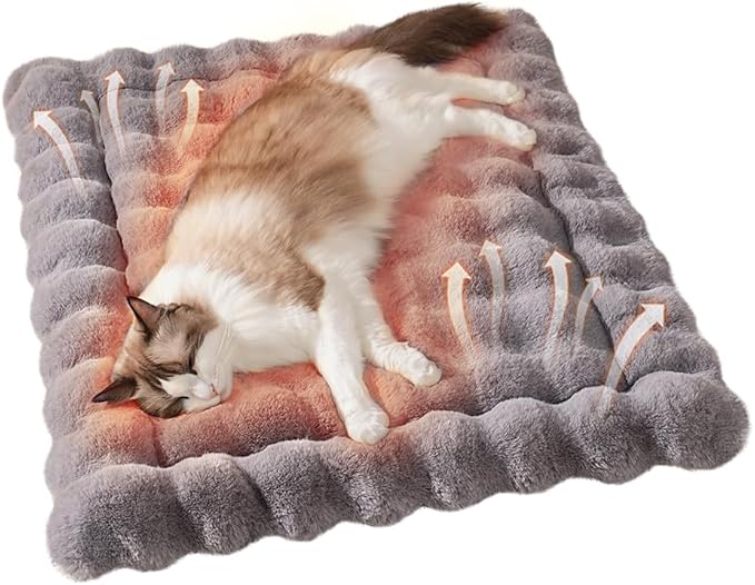 Dog Beds Mat Cute Cat Beds for Indoor Cats Faux Fur Pet Pad with Non-Slip Bottom Plush Kitten Bed for Carriers/Sofa Puppy Washable 27 x 20 Inch Large Grey