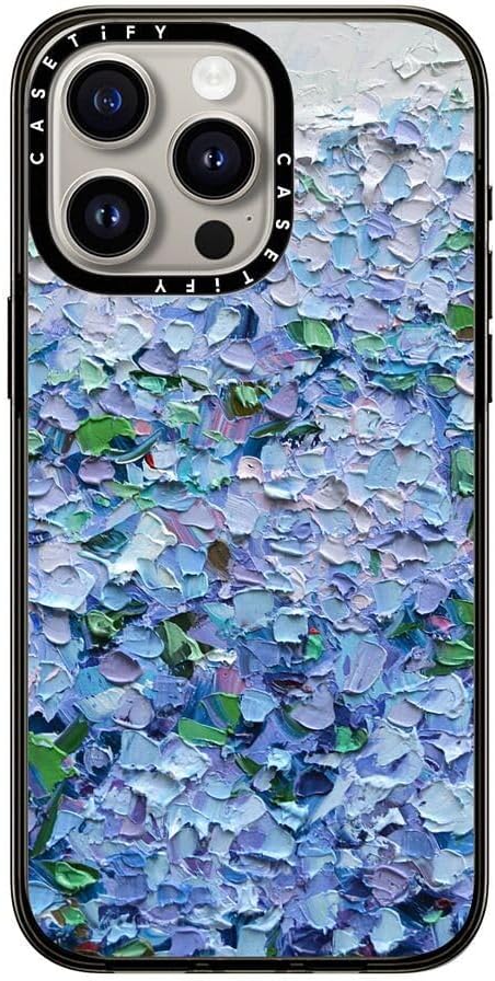 CASETiFY Compact iPhone 15 Pro Max Case [4 ft. 2X Military Grade Drop Protection/Slim/Lightweight] - Nantucket Blue Hydrangeas - Clear Black
