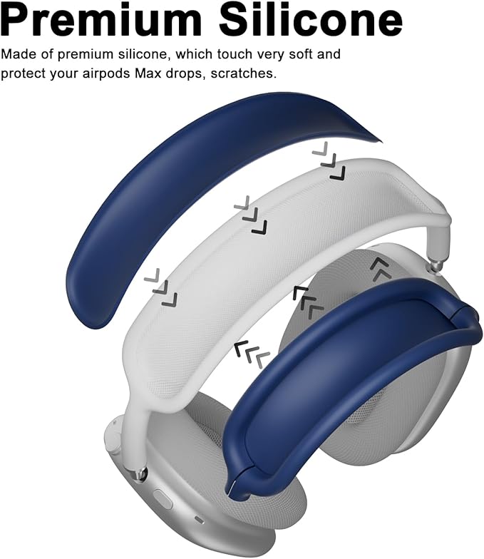 ATUAT for AirPods Max Headphones Case, Protective Silicone Case Cover Skin Accessories Anti-Scratch for Women Men for Apple AirPods Max 2024/2020 (USB-C/Lightning), Midnight Blue