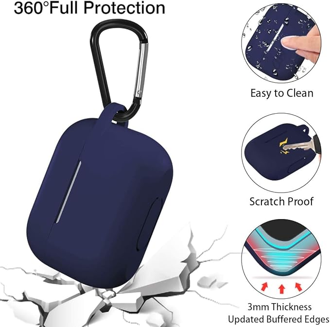 Lerobo Compatible with AirPods Pro 2 Case Cover, Full Protective Shockproof Washable Silicone Skin Cover Case for Airpods pro Supports Wireless Charging with Carabiner Front LED Visible,Navy Blue