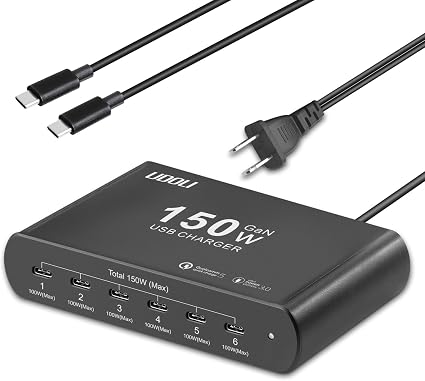 150W Charging Station for Multiple Devices, 6-Port GaN USB (100W Max) PD Fast Charger Block with USB-C to USB C 100W Cable for iPhone 16 15 iPad Pro Tablets Laptop MacBook Pro Dell and More - Image 4