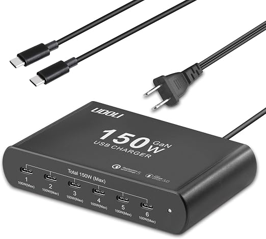 150W Charging Station for Multiple Devices, 6-Port GaN USB (100W Max) PD Fast Charger Block with USB-C to USB C 100W Cable for iPhone 16 15 iPad Pro Tablets Laptop MacBook Pro Dell and More - Image 6