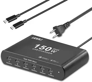 150W Charging Station for Multiple Devices, 6-Port GaN USB (100W Max) PD Fast Charger Block with USB-C to USB C 100W Cable for iPhone 16 15 iPad Pro Tablets Laptop MacBook Pro Dell and More - Image 1