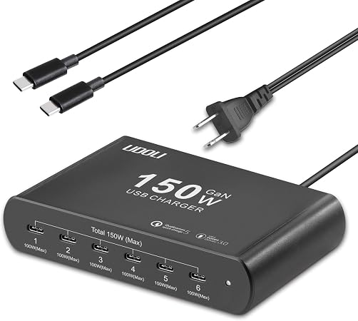 150W Charging Station for Multiple Devices, 6-Port GaN USB (100W Max) PD Fast Charger Block with USB-C to USB C 100W Cable for iPhone 16 15 iPad Pro Tablets Laptop MacBook Pro Dell and More - Image 3