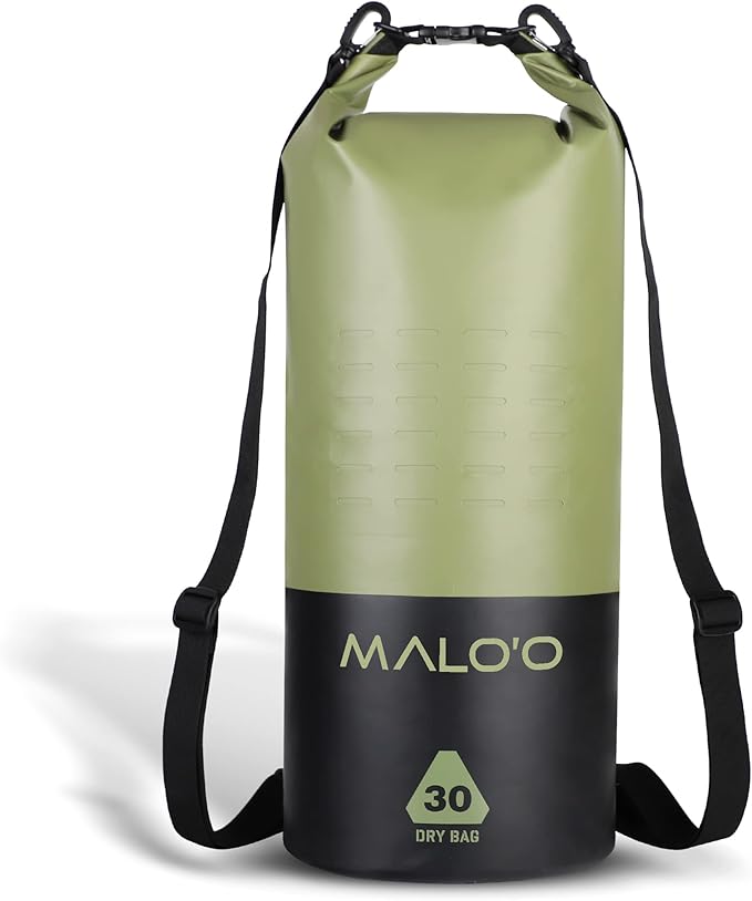 Malo?™o DryPack 30L Waterproof Kayak Dry Bag, Heavy Duty Roll-Top Dry Bag with MOLLE Grid and Carry Straps for Fishing, Paddle Boarding, Boating, Camping, and Travel, Green