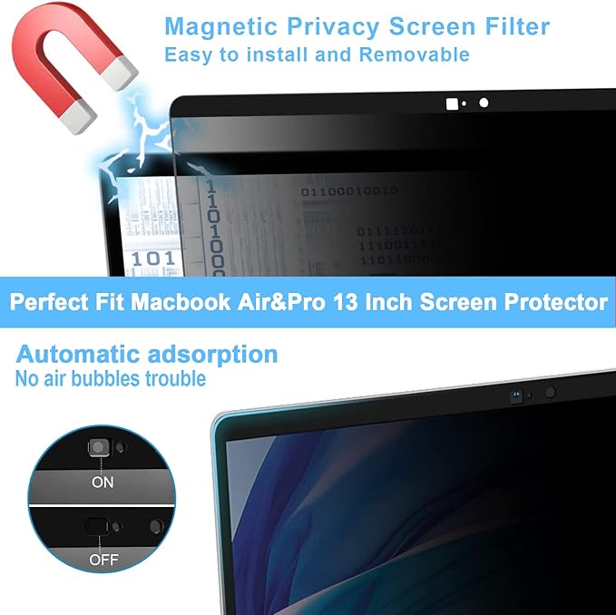 ZOEGAA Privacy Screen Macbook Pro 13 Inch, Webcam Cover Slider Anti Blue Light Magnetic Privacy Screen Protector Compatible with Macbook Pro 13 inch(2016-2022)with M2/M1&Macbook Air 13 inch(2018-2021)
