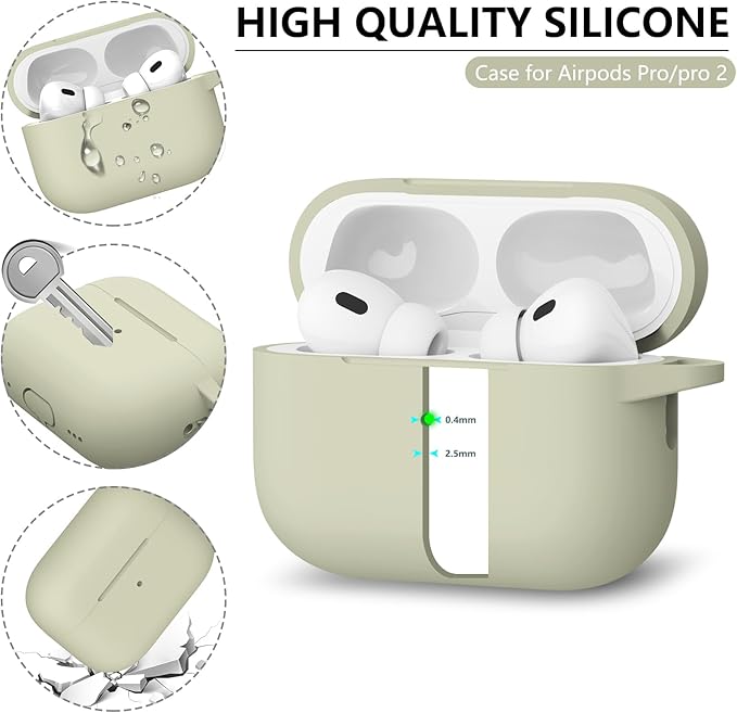 Ljusmicker for AirPods Pro Case Cover with Cleaner Kit,Soft Silicone Protective Cover for Apple AirPod Pro 2nd/1st Generation Cases for Women Men,AirPods Pro 2 Case Accessories with Keychain-Khaki