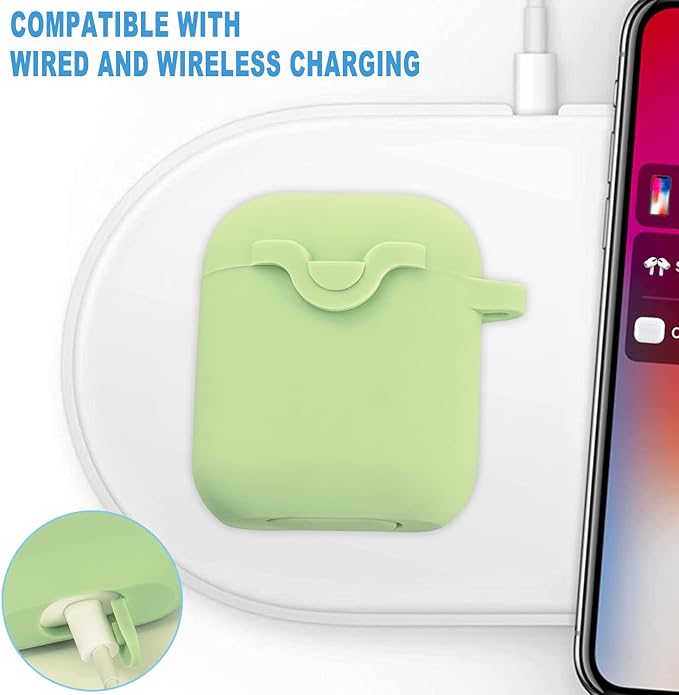 Secure Lock Silicone Case Compatible with AirPods Case 1 & 2 with Bling Keychain, Soft Protective Earpod Case Cover Earbuds Cases Women Girls for Apple Air Pod 2 Case - Green