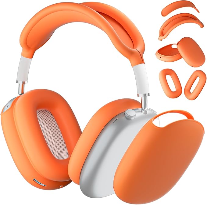 ATUAT for AirPods Max Headphones Case, Protective Silicone Case Cover Skin Accessories Anti-Scratch for Women Men for Apple AirPods Max 2024/2020 (USB-C/Lightning), Orange