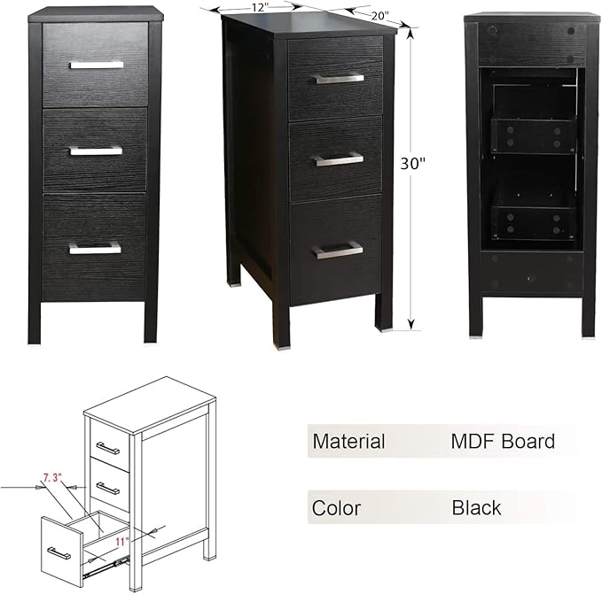 eclife 48" Modern Bathroom Vanity Sink Combo Freestanding Cabinet with Small Side Cabinet, White Rectangle Ceramic Vessel Sink, Water Save Faucet, Drain (Black+T03)