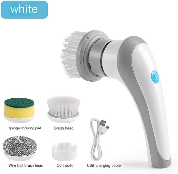 Cordless Electric Rotary Scrubber Rechargeable Handheld Cleaning Brush with 3 Brush Heads for Bathroom Kitchen Tile Floor Sink Bathtub Shower Window(White)