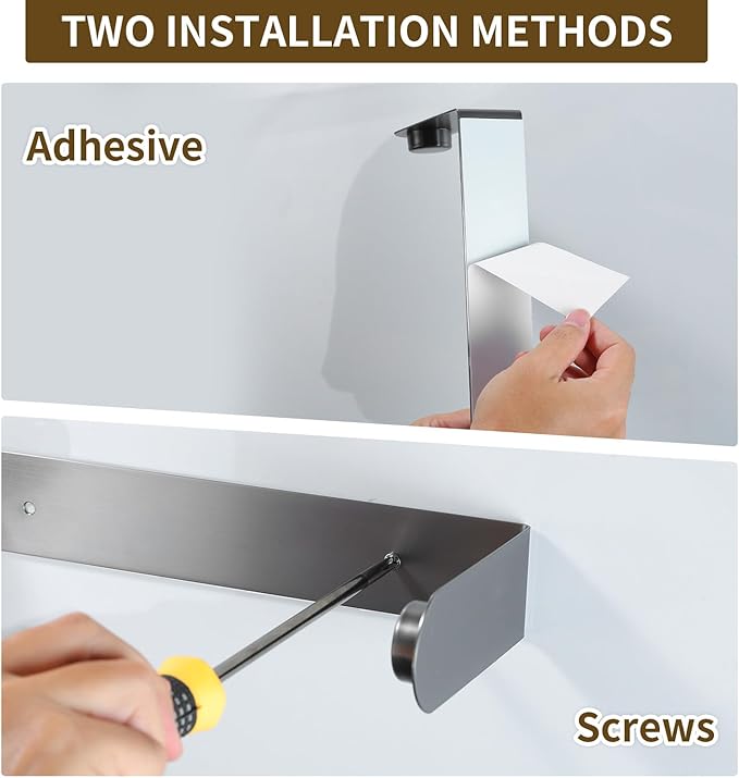 YIGII Paper Towel Holder Under Cabinet – Self Adhesive or Drilling, Wall Mount Paper Roll Holder for Pantry, Bathroom, RV, Stainless Steel Papertowel Holders