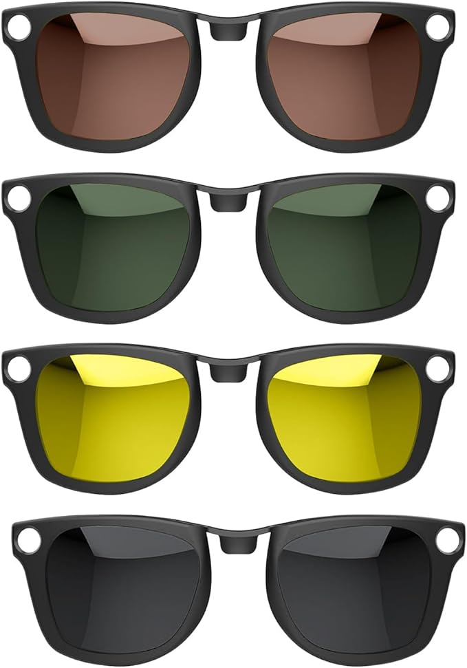 4PCS Polarized Clip for Ray-Ban Meta Wayfarer & Gen 2 (RW4006/RW4012, M Size,50-22), Discoloration Clip for Meta Wayfarer UV Protection, Smart Glasses Color Changing Clip Set, Black +Green+Yellow+Tea