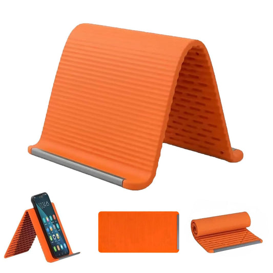 Flexible Silicone Phone Stand with Aluminum, Foldable Portable and Bendable Phone Holder for Phone Tablet Laptop, Portable Rollable Multi-Angle Stand (Orange)