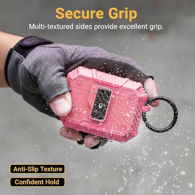 for AirPods 4 Case 2024 with Secure Lock Clip - Military-Grade Drop Protection AirPods 4th Generation Case, Carbon Fiber Shockproof Cover, Automatic Pop-up & Carabiner Hook,Pink