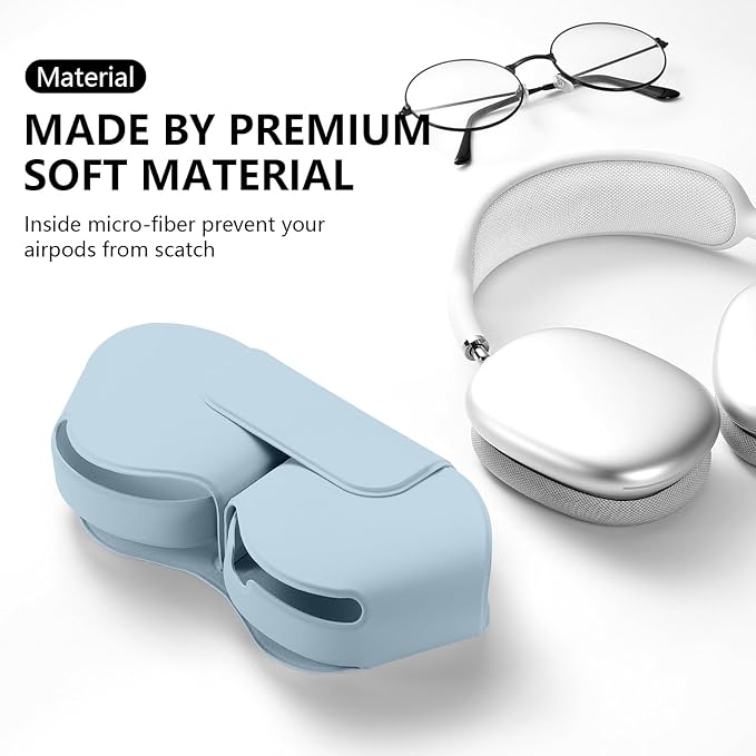 for Apple Airpods Max Case,Headphones Protective Case for AirPod Max Supports Sleep Mode, Anti-Scratch and Anti-Dust,Airpod Pro Max by PU Leather,Light Blue 2