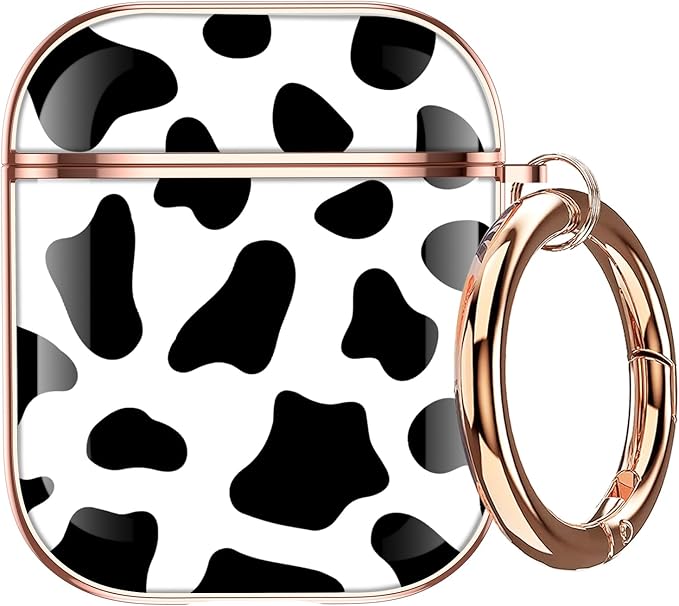 Maxjoy for AirPods 2nd Generation Case, Unique Design Hard Protective Shockproof Airpods Case Cover with Keychain Compatible with Apple AirPods 1st and 2nd Charging Case, Black White Cow