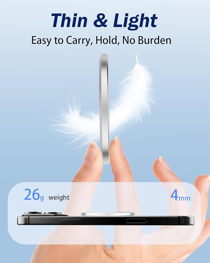 Phone Grip for MagSafe,360°& 180°Rotation Magnetic Phone Ring Holder with Kickstand,Dual-Ring Thin Phone Stand for 17/16/15/14/13/12 Series-Silver