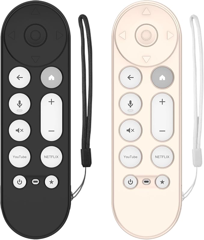 [2 Pcs] Silicone Remote Case for Google TV Streamer 4K Voice Remote 2024,Shockproof Remote Cover for Google TV Streamer 4K Voice Remote, Remote Protective Cover with Lanyard (Black+Off White)