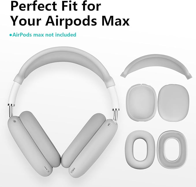 Case for Airpods Max Headphones, Ear Pad Case Cover/Ear Cups Co ver/Headband for AirPods Max (USB-C/Lightning)(2024/2020), Silicone for Apple Airpod Max, Accessories Cases(Gary)