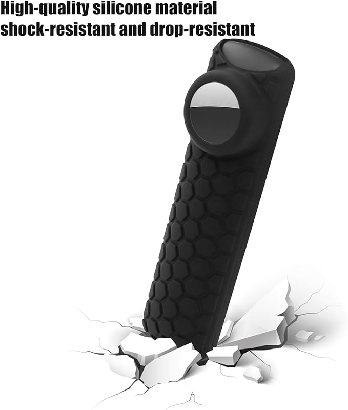Voice Remote Pro Case with Holder for Airtag,Silicone Anti-Slip Shockproof Protective TV Controller Finder Cover for Tile Sticker,Black