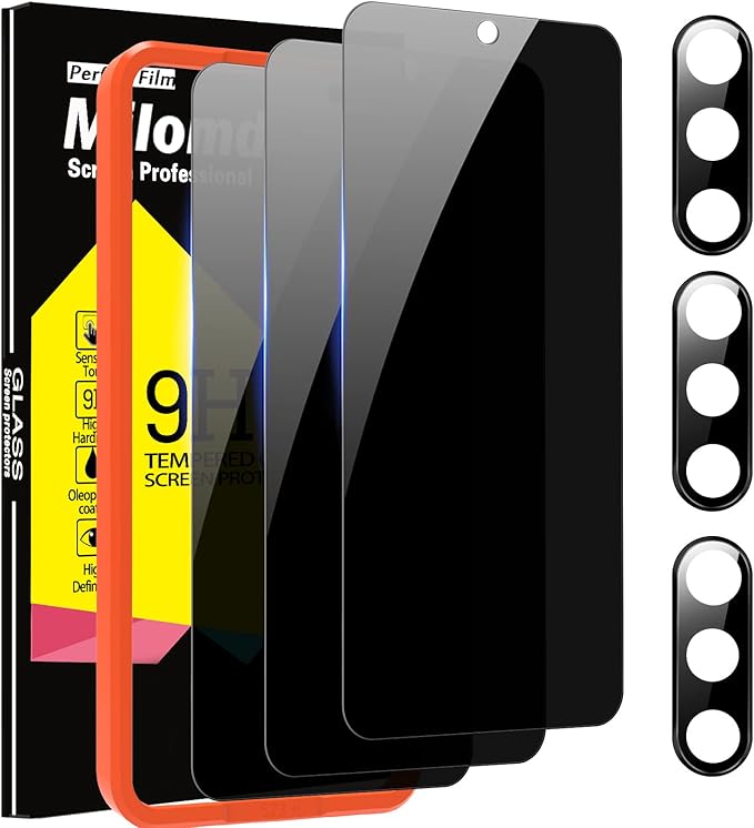 Milomdoi [3+3 Pack] for Samsung Galaxy S23 Privacy Screen Protector Tempered Glass Accessories 3 Pack Privacy Screen Samsung Galaxy S23 5G 3 Pcs camera Lens Protector Case fingerprint Suitable