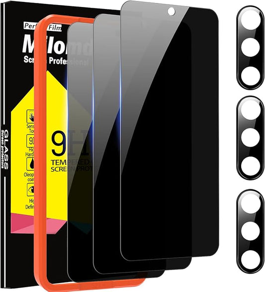 Milomdoi [3+3 Pack] for Samsung Galaxy S23 Privacy Screen Protector Tempered Glass Accessories 3 Pack Privacy Screen Samsung Galaxy S23 5G 3 Pcs camera Lens Protector Case fingerprint Suitable