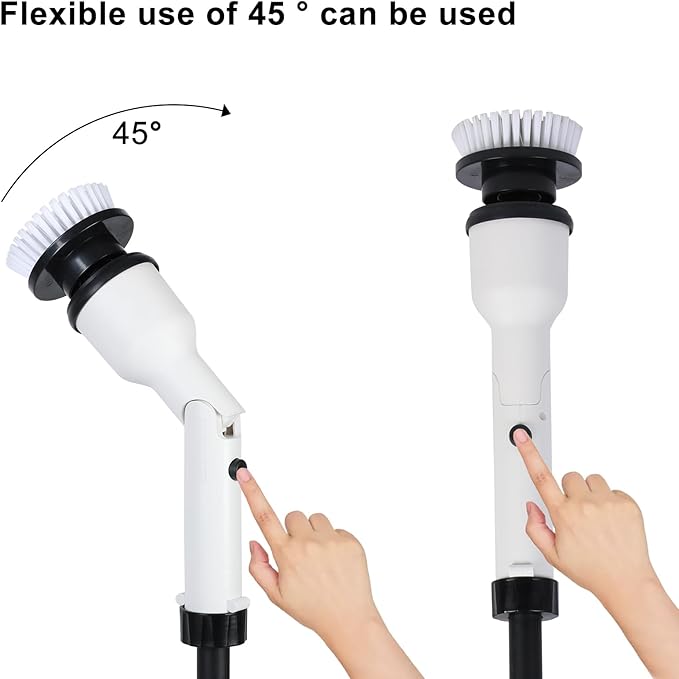 Electric Spin Scrubber, Cordless Cleaning Brush Scrubber, Shower Scrubber with 4 Replaceable Heads, IPX7 Waterproof, Dual Batteries, Adjustable Telescopic Handle for Bathroom/Tile/Grout/Floor (White)