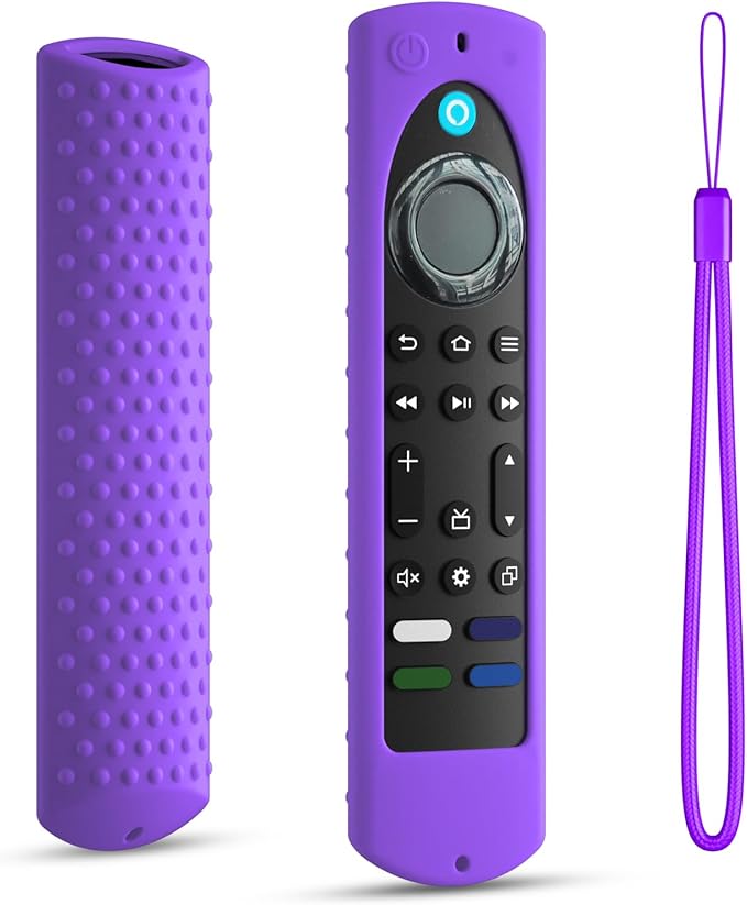 6.4 Inch Silicone Cover Compatible with Fire TV Stick 4K Max 2nd gen 2023 Remote Control,Silicone Case for Toshiba/Insignia Smart TV Remote Anti-Slip Sleeve Cover with Lanyard(Purple)