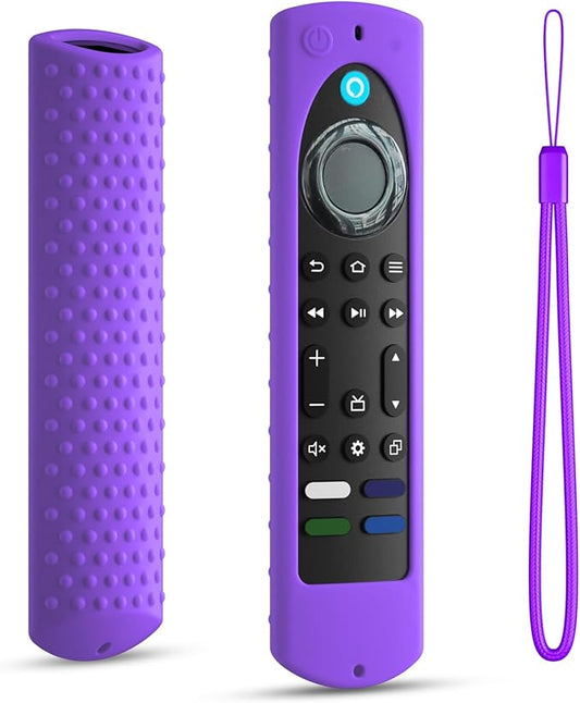 6.4 Inch Silicone Cover Compatible with Fire TV Stick 4K Max 2nd gen 2023 Remote Control,Silicone Case for Toshiba/Insignia Smart TV Remote Anti-Slip Sleeve Cover with Lanyard(Purple)