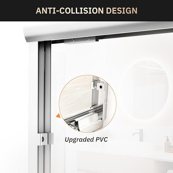 Glass Shower Door 44-48" W x 72" H Semi-Frameless Double Sliding Bathroom Shower Doors with 1/4 inch Clear Tempered Glass for Walk-in Shower, Chrome