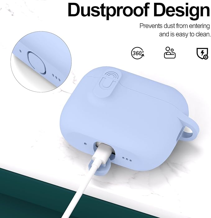 ATUAT for AirPods Pro 3 Case with Magnetic Lid Lock, Protective Soft Silicone Cover with Keychain Cleaner Kit for Women Men for Apple AirPods Pro 3rd Generation(2025), Front LED Visible, Light Blue