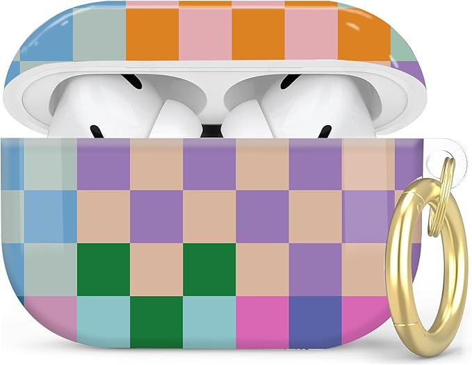 Compatible with AirPod Pro 2nd/1st Generation Case Cover with Key Chain,Full Protective Shockproof Wireless Headphone Case for Airpod Pro 2023/2022/2019(Colorful Checkered)