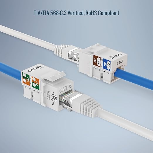 Tecmojo UL Listed 1000 Mbps Cat6 Keystone Jack Insert 25 -Pack, 90 Degree Punch Down RJ45 Keystone Jack Adapter Slim Profile for Patch Panel & Wall Plate, White