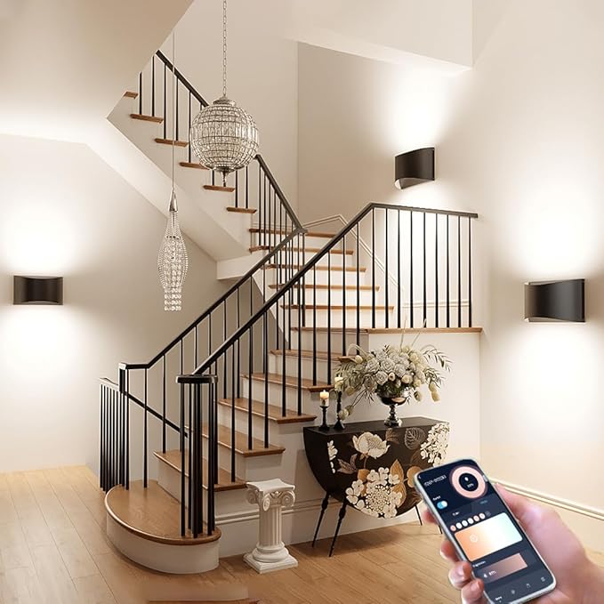 Smart RGB and Double White Outdoor Wall Sconces, WiFi Modern Wall Lights with App & Voice Control, Music Sync, IP65 Waterproof Up Down Lights for Indoor or Outdoor Porch Patio Garage