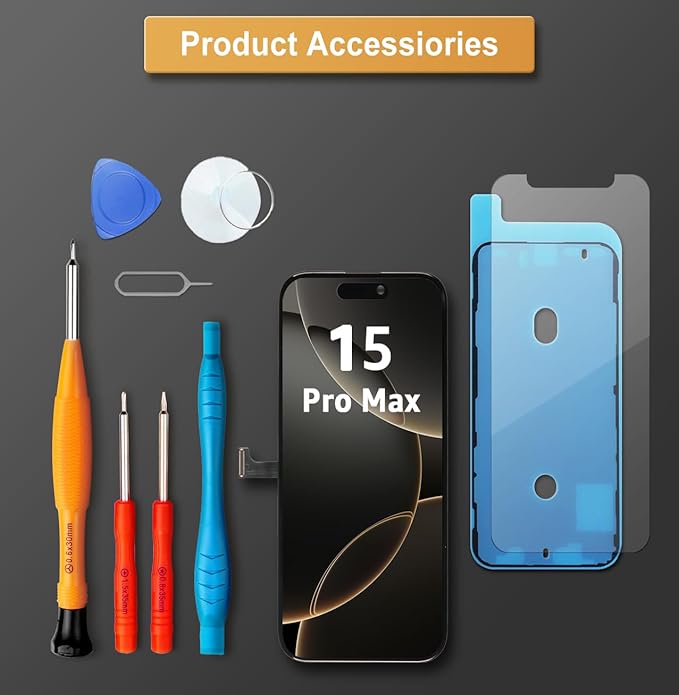 LL TRADER Screen Replacement for iPhone 15 pro max 6.7" LCD Retina FHD Display COF Touch Screen Digitizer with Repair Tool Kits, Waterproof Tape, Screen Protector (Truetone programable) for USA 2025