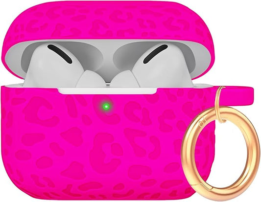 Case Compatible with AirPods Pro 3 Generation 2025 Cover with Keychain, Gawnock Engraved Leopard Skin Soft Cover for AirPods Pro 3 Case Full Protection,Front LED Visible, Rose Red