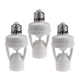 LPHUMEX 3pcs Motion Sensor Light Sockets, E26/E27 Screw in Motion Sensor Sockets for Existing Lights, Dusk and Dawn Auto Lights Motion Detector Indoor for Front Door Porch Garage Closet