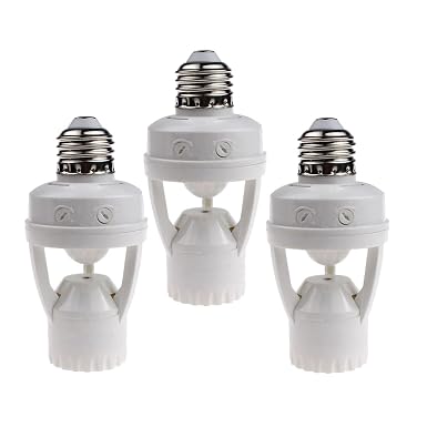 LPHUMEX 3pcs Motion Sensor Light Sockets, E26/E27 Screw in Motion Sensor Sockets for Existing Lights, Dusk and Dawn Auto Lights Motion Detector Indoor for Front Door Porch Garage Closet