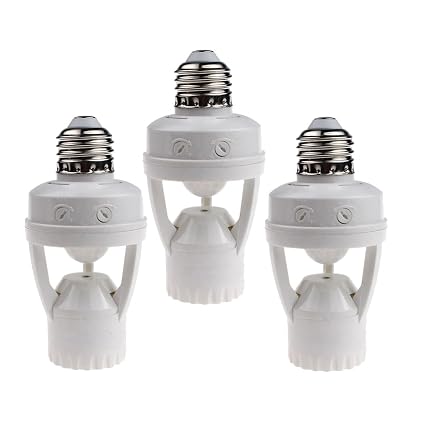 LPHUMEX 3pcs Motion Sensor Light Sockets, E26/E27 Screw in Motion Sensor Sockets for Existing Lights, Dusk and Dawn Auto Lights Motion Detector Indoor for Front Door Porch Garage Closet