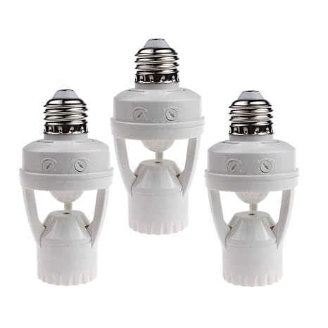 LPHUMEX 3pcs Motion Sensor Light Sockets, E26/E27 Screw in Motion Sensor Sockets for Existing Lights, Dusk and Dawn Auto Lights Motion Detector Indoor for Front Door Porch Garage Closet