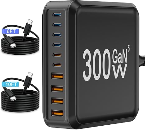 300W GaN Charging Station 10 Port USB C Charger Block Type C Charging Hub