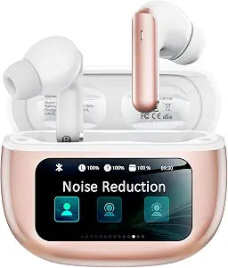 Wireless Earbuds with Smart Touchscreen Case, AI Noise Cancelling Ear Buds