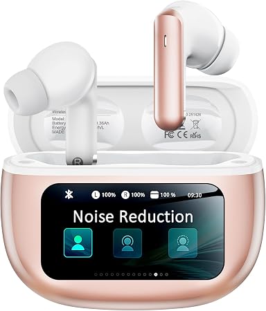 Wireless Earbuds with Smart Touchscreen Case, AI Noise Cancelling Ear Buds