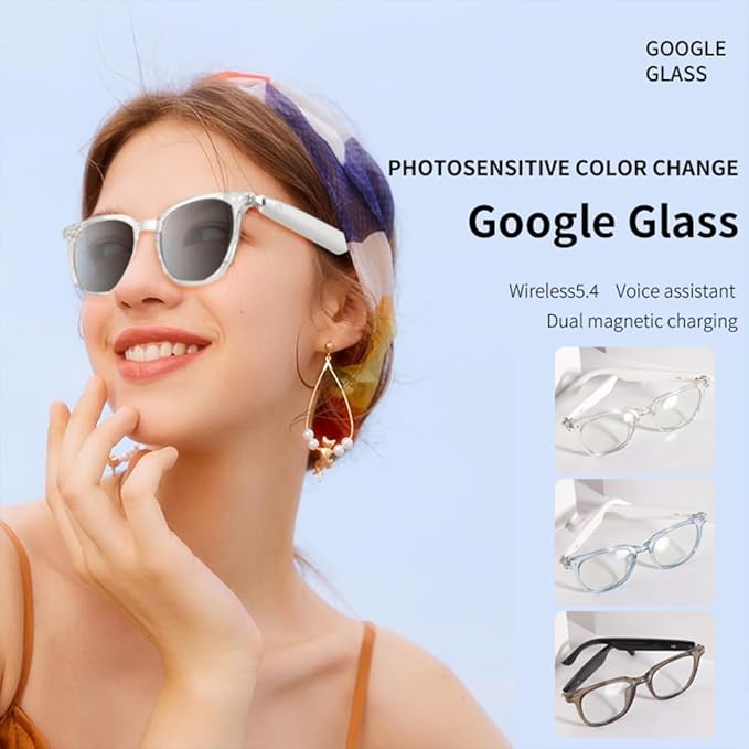 Smart Glasses Bluetooth Audio Sunglasses for Men Women with Dual Stereo Speakers, Open Ear Music &HD Calling, Touch &Voice Assistant, UV Protection—Transparent